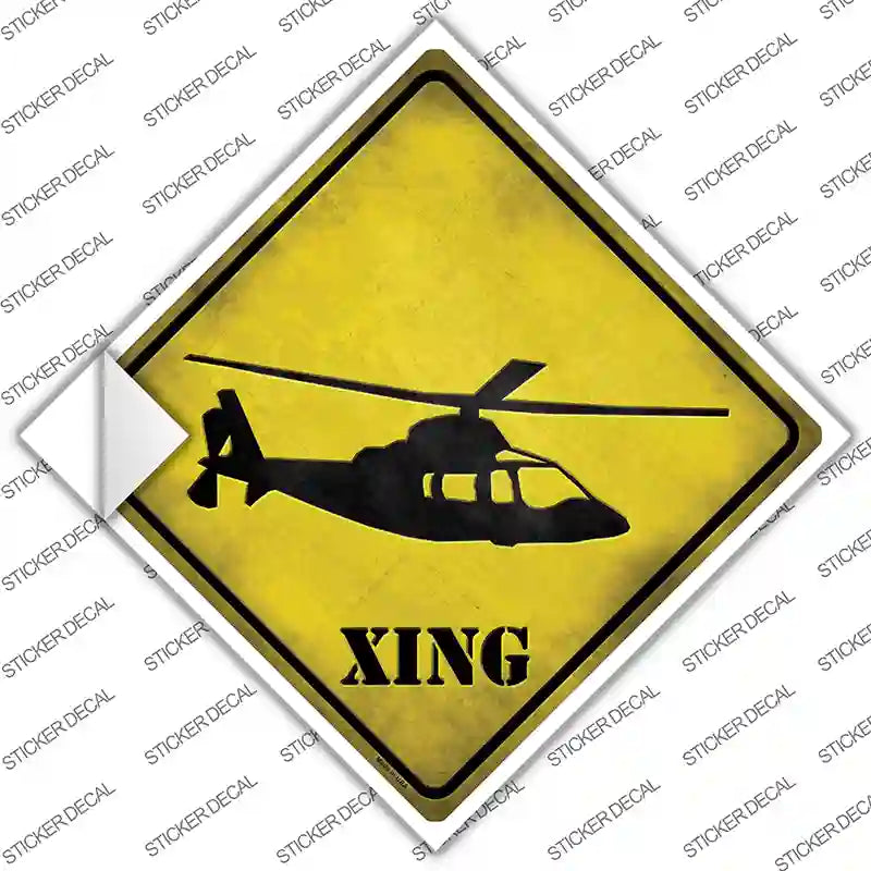 Helicopter Xing Novelty Diamond Sticker Decal