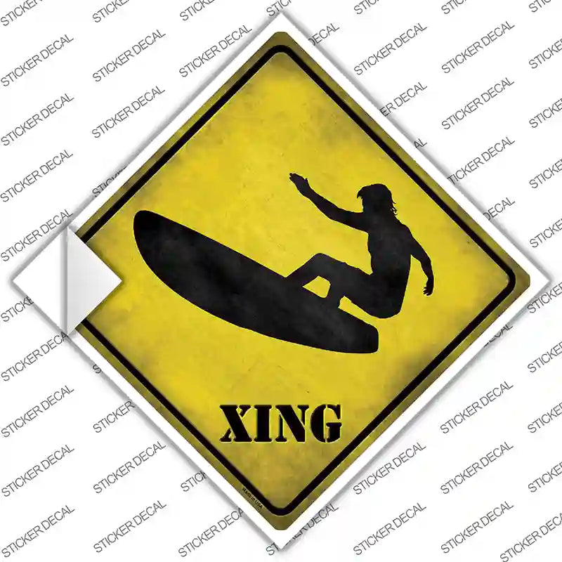 Surfer in Action Xing Novelty Diamond Sticker Decal
