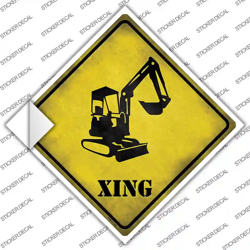Backhoe Xing Novelty Diamond Sticker Decal