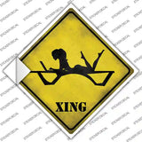 Lady On Laptop In Pool Lounge Xing Novelty Diamond Sticker Decal