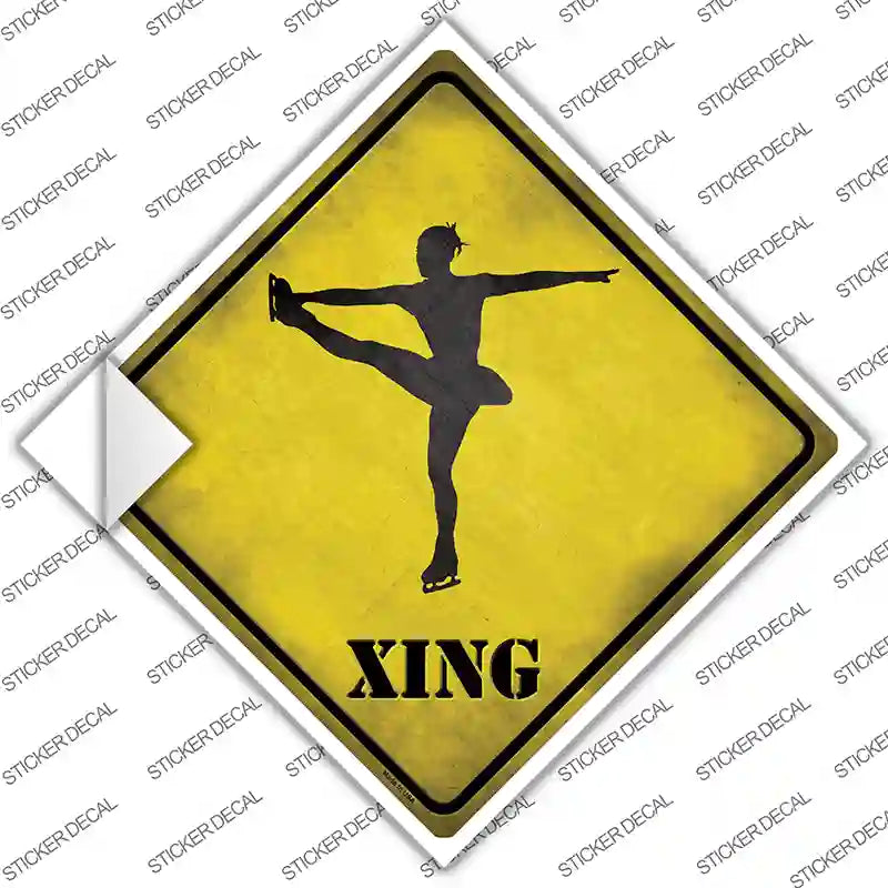 Twirling Figure Skater Xing Novelty Diamond Sticker Decal