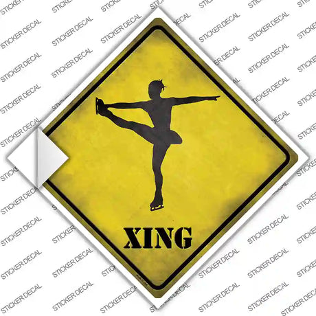 Twirling Figure Skater Xing Novelty Diamond Sticker Decal