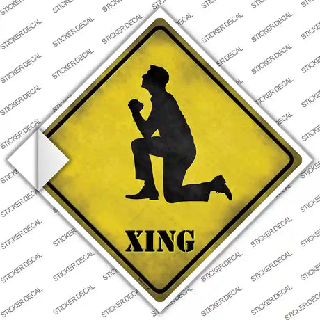 Man Praying On Knees Xing Novelty Diamond Sticker Decal