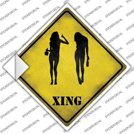 Drunk Women Xing Novelty Diamond Sticker Decal