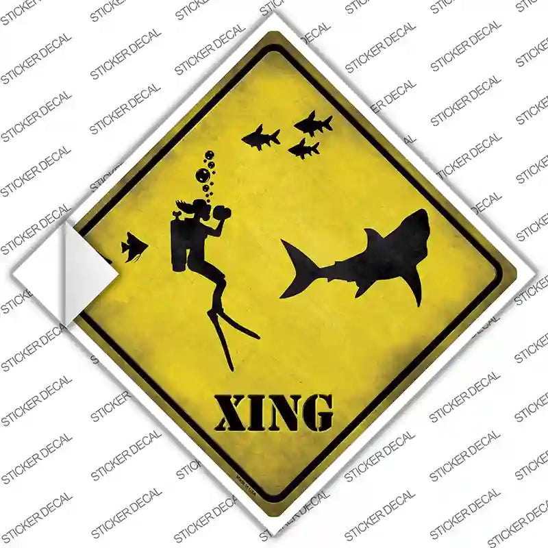 Scuba Diver Xing Novelty Diamond Sticker Decal