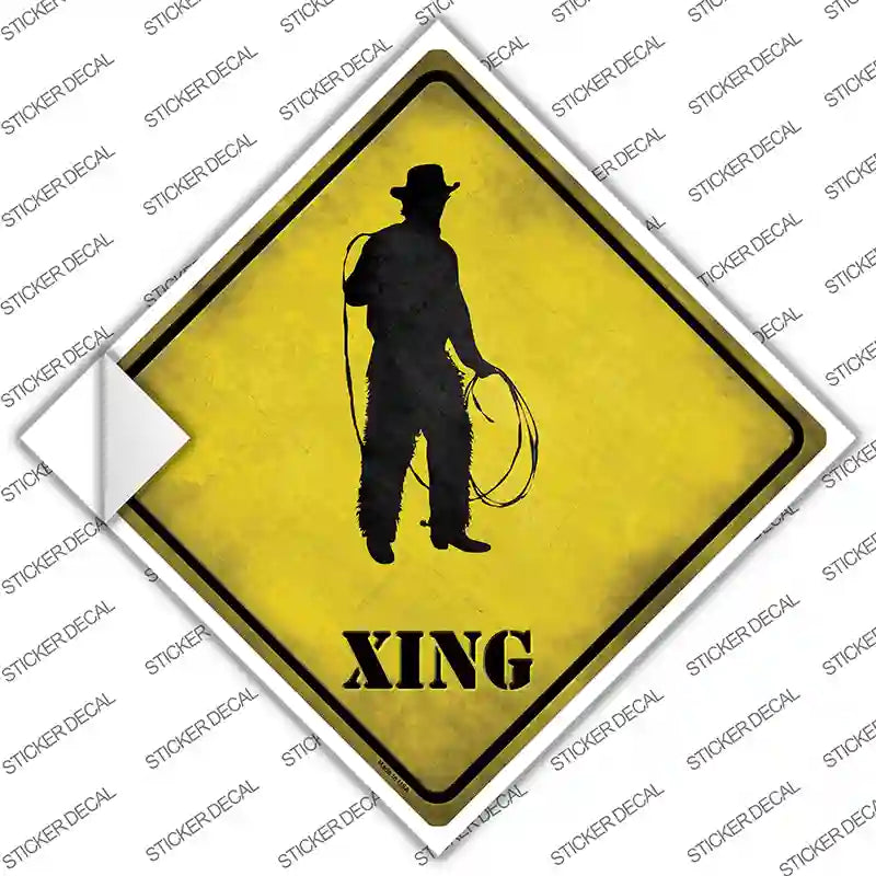 Cowboy With Lasso Xing Novelty Diamond Sticker Decal