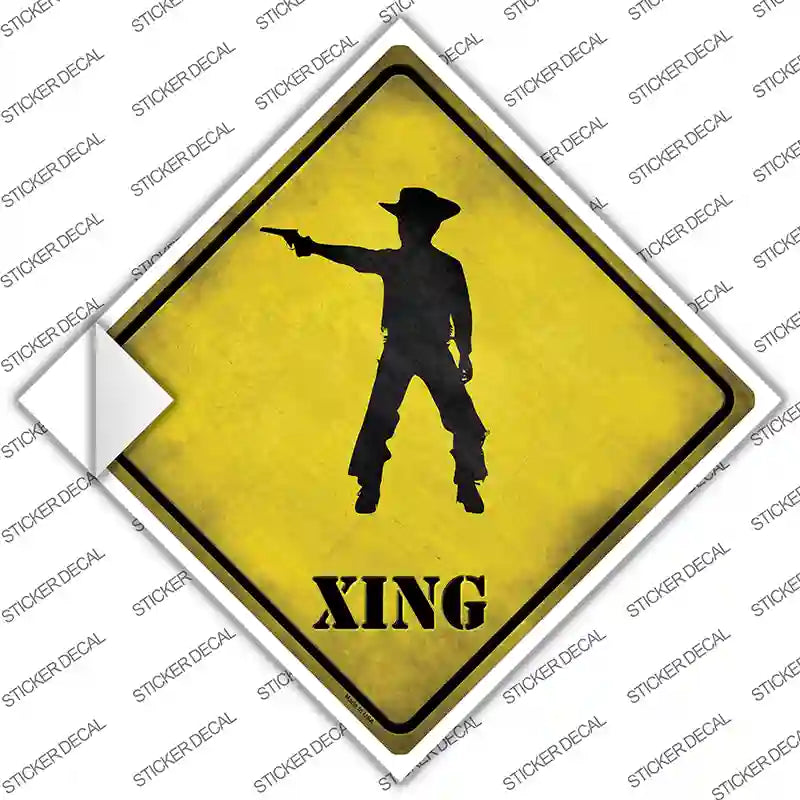 Cowboy With Pistol Xing Novelty Diamond Sticker Decal