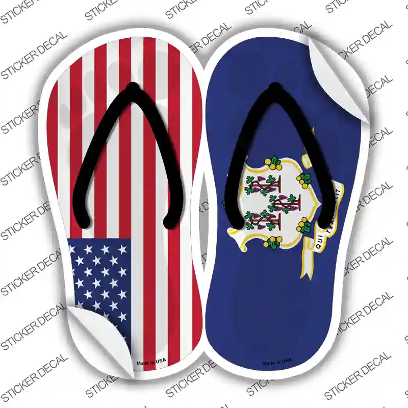 USA|Connecticut Flag Novelty Flip Flops Sticker Decal Small