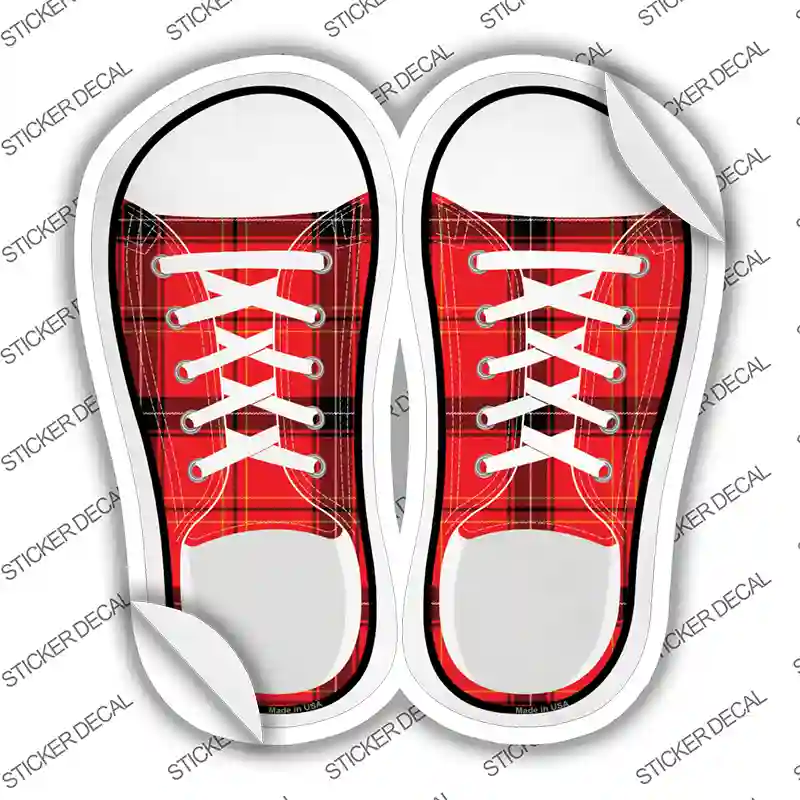 Red Plad Novelty Shoe Outlines Sticker Decal Small