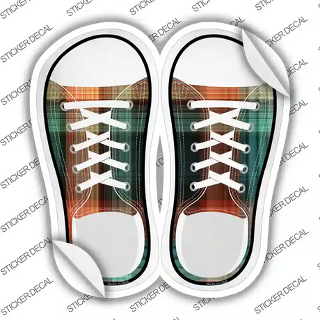 Orange|Teal Plad Novelty Shoe Outlines Sticker Decal Small