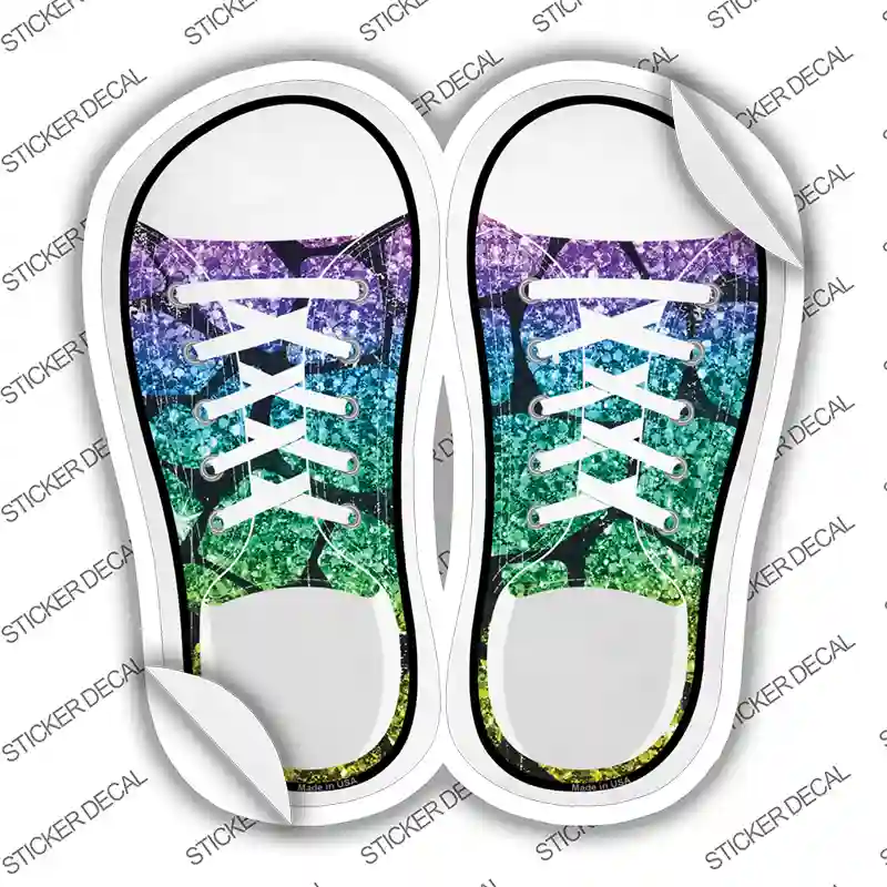 Purple|Green Sparkles Giraffe Print Novelty Shoe Outlines Sticker Decal Small