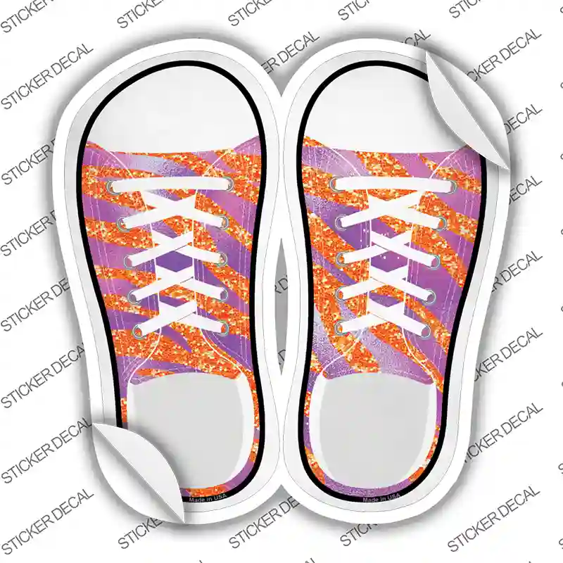 Orange|Purple Sparkles Tiger Print Novelty Shoe Outlines Sticker Decal Small