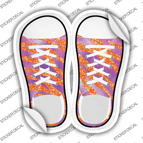 Orange|Purple Sparkles Tiger Print Novelty Shoe Outlines Sticker Decal Small