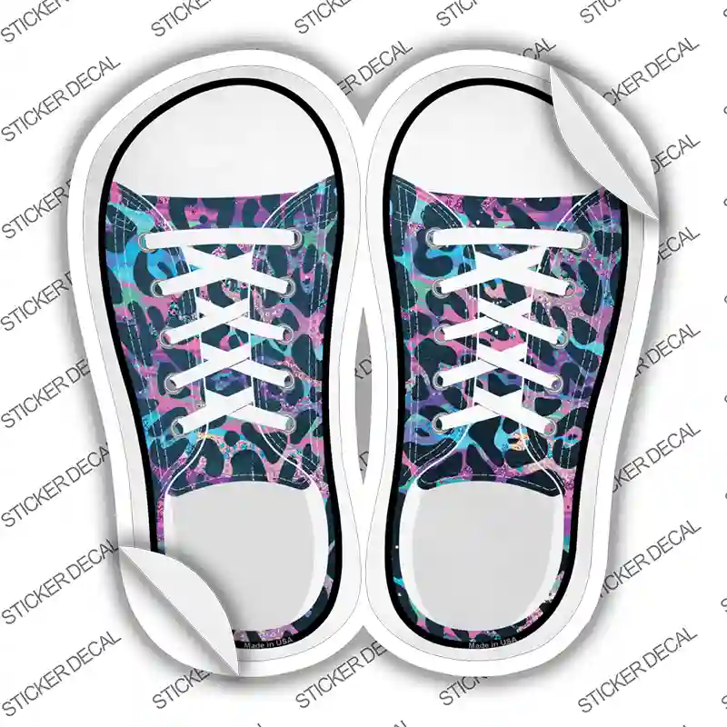 Pink|Blue Leopard Print Novelty Shoe Outlines Sticker Decal Small