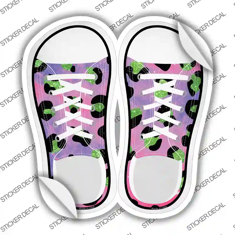 Pink|Green Cheetah Print Novelty Shoe Outlines Sticker Decal Small