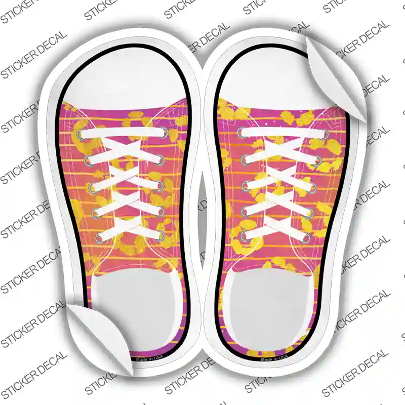 Purple|Pink Striped Pattern Novelty Shoe Outlines Sticker Decal Small
