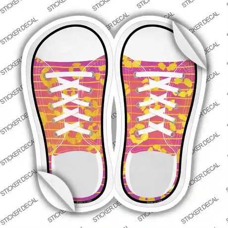 Purple|Pink Striped Pattern Novelty Shoe Outlines Sticker Decal Small
