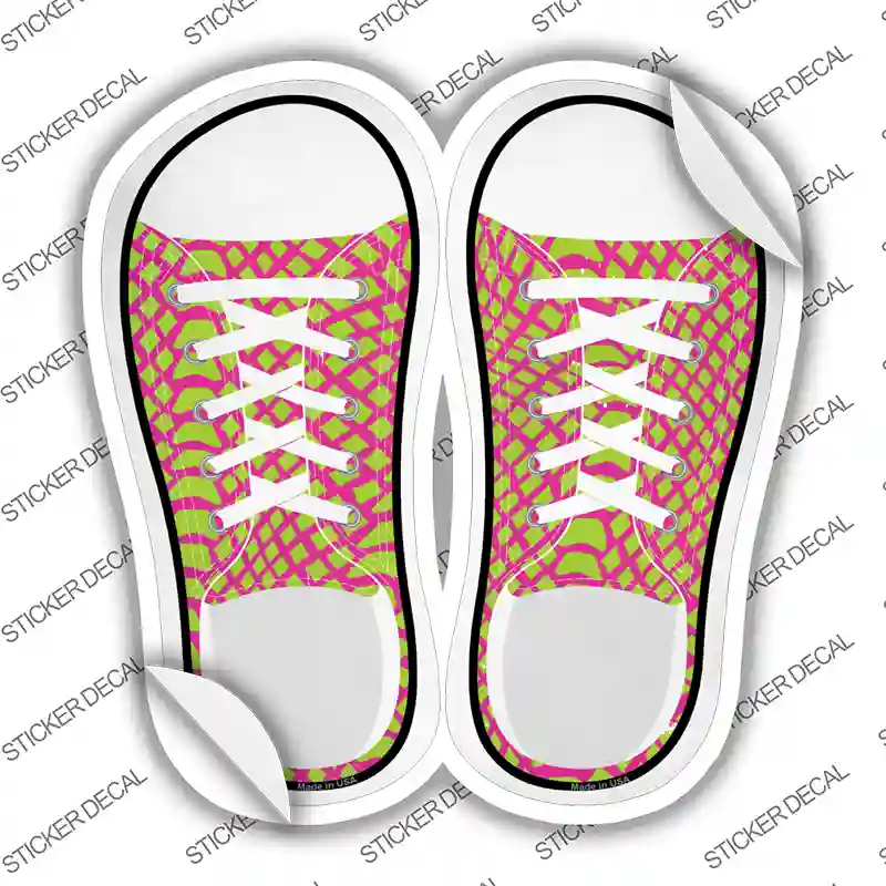 Lime Green|Pink Pattern Novelty Shoe Outlines Sticker Decal Small
