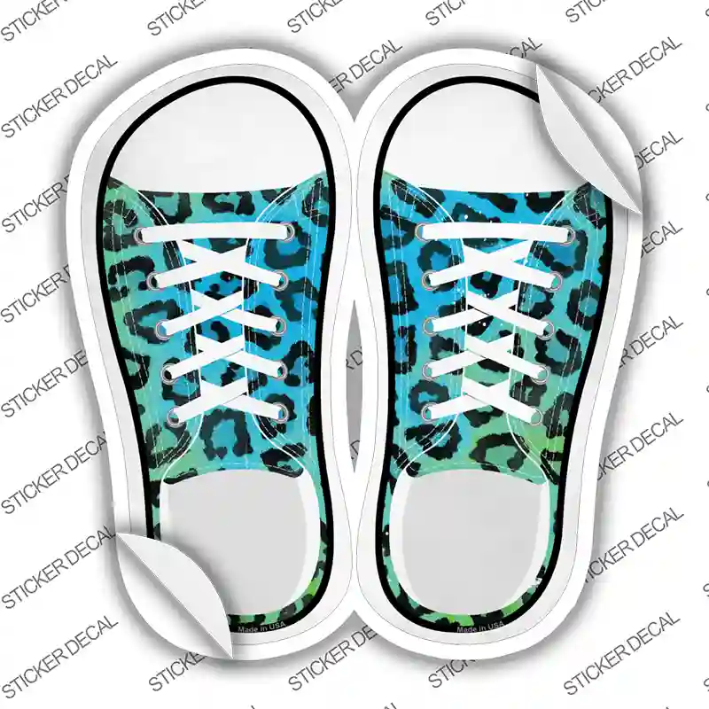 Black|Aqua Leopard Print Novelty Shoe Outlines Sticker Decal Small