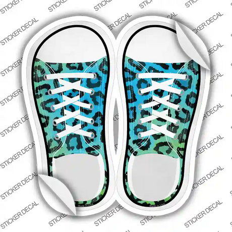 Black|Aqua Leopard Print Novelty Shoe Outlines Sticker Decal Small