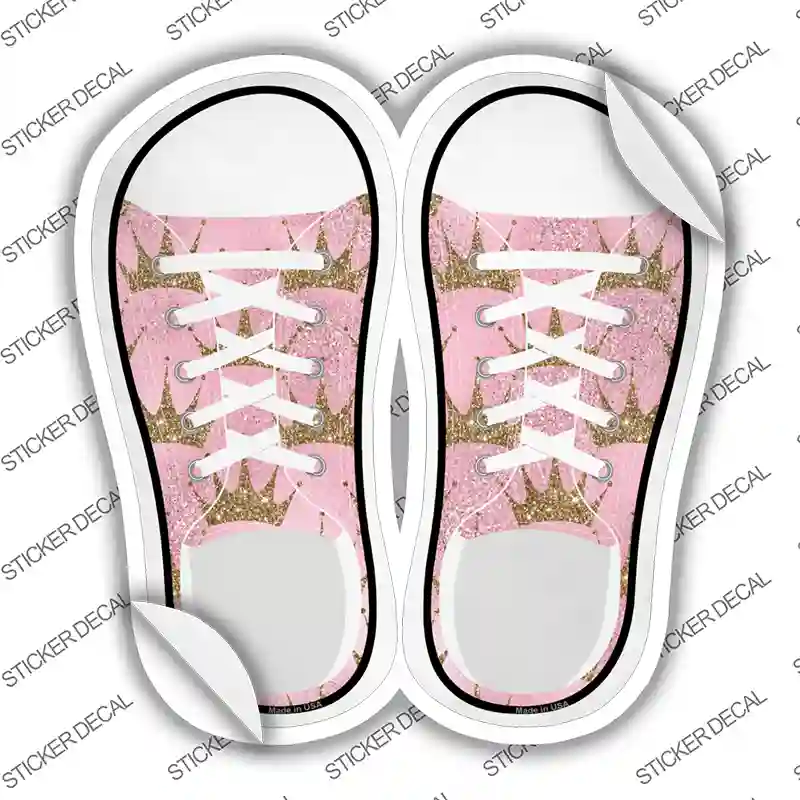 Crown Pink Glitter Novelty Shoe Outlines Sticker Decal Small