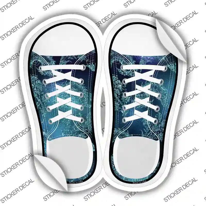Blue Glitter Pattern Novelty Shoe Outlines Sticker Decal Small