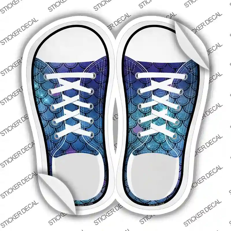 Blue Glitter Scales Novelty Shoe Outlines Sticker Decal Small