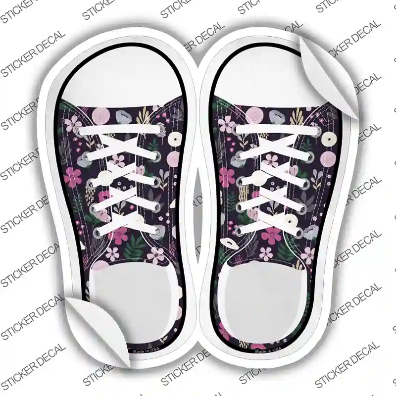 Assorted Flowers Black Pattern Novelty Shoe Outlines Sticker Decal Small