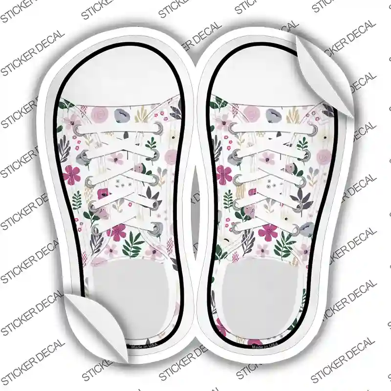 Assorted Flowers White Pattern Novelty Shoe Outlines Sticker Decal Small