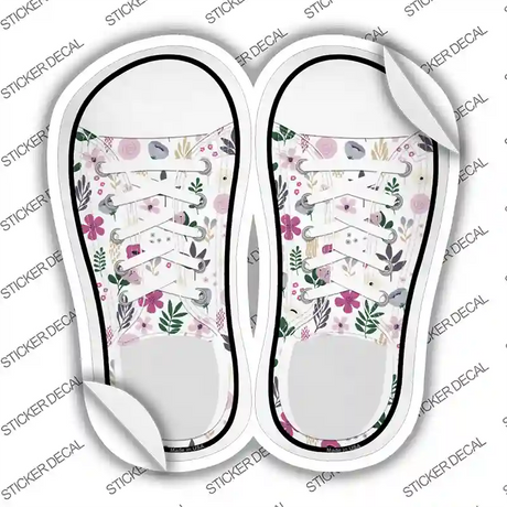 Assorted Flowers White Pattern Novelty Shoe Outlines Sticker Decal Small