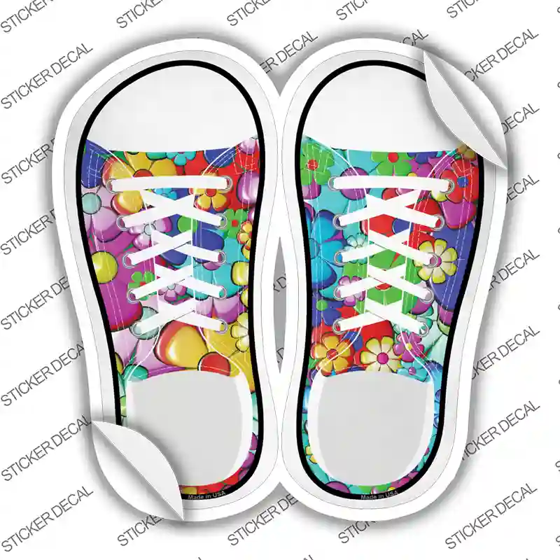 Colorful Flowers Novelty Shoe Outlines Sticker Decal Small