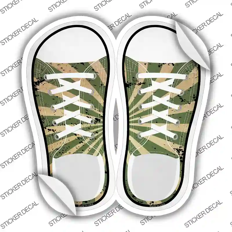 Green|Tan Sun Rays Novelty Shoe Outlines Sticker Decal Small