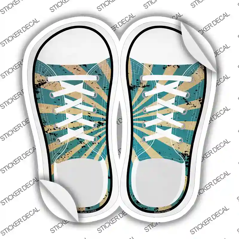 Blue|Tan Sun Rays Novelty Shoe Outlines Sticker Decal Small