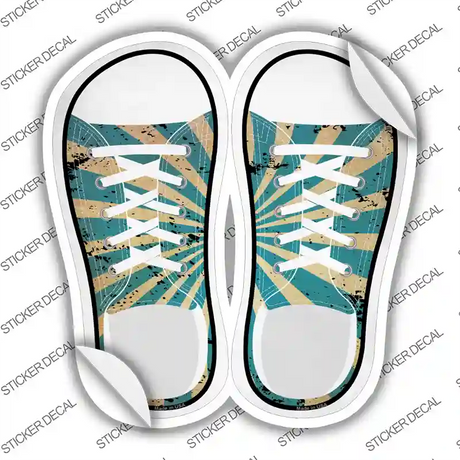 Blue|Tan Sun Rays Novelty Shoe Outlines Sticker Decal Small