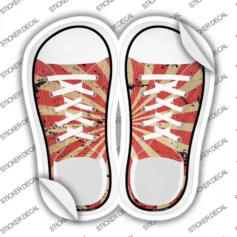 Red|Tan Sun Rays Novelty Shoe Outlines Sticker Decal Small
