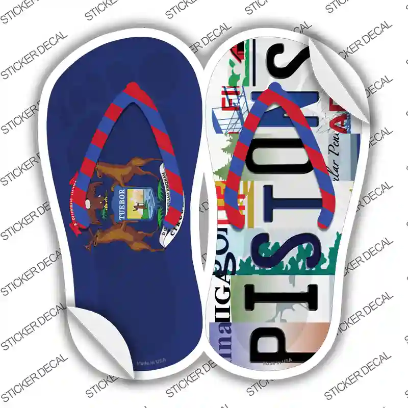 MI Flag|Pistons Strip Art Novelty Flip Flops Sticker Decal Small