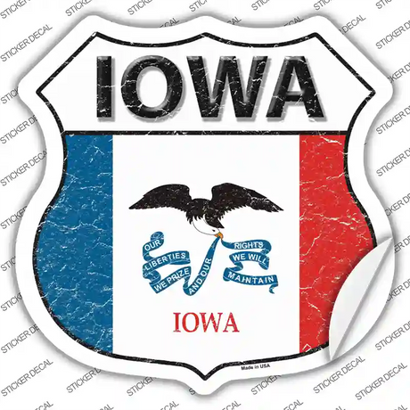 Iowa Flag Novelty Highway Shield Sticker Decal
