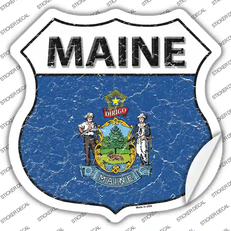 Maine Flag Novelty Highway Shield Sticker Decal