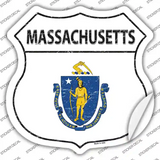 Massachusetts Flag Novelty Highway Shield Sticker Decal