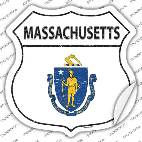 Massachusetts Flag Novelty Highway Shield Sticker Decal