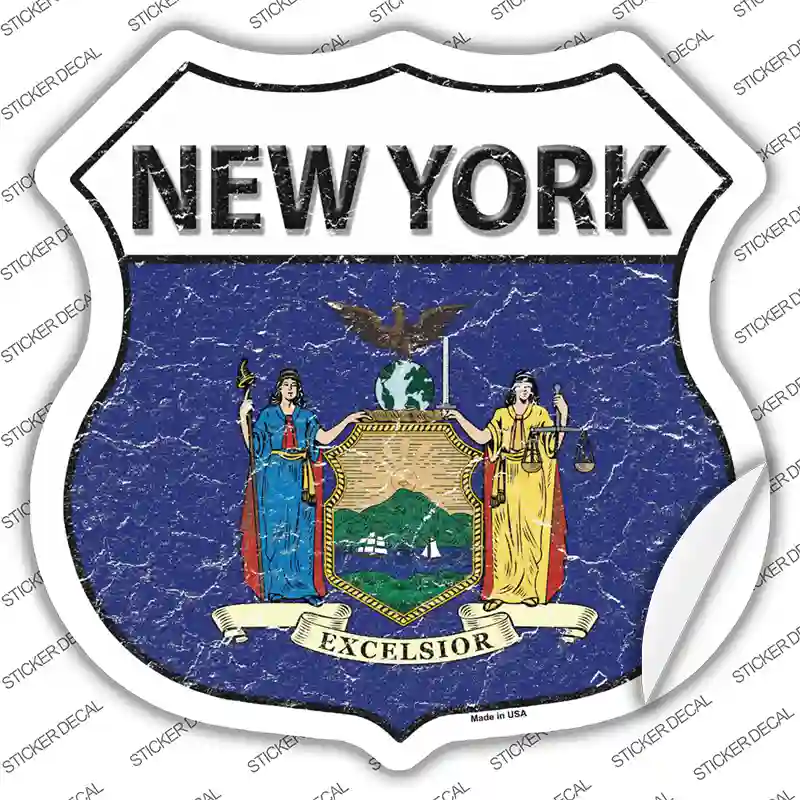 New York Flag Novelty Highway Shield Sticker Decal
