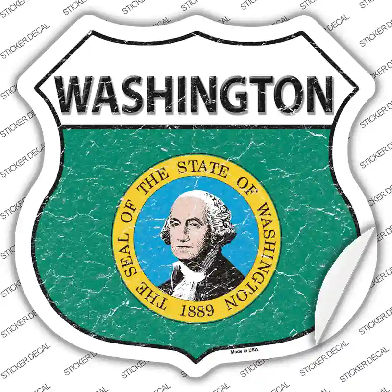 Washington Flag Novelty Highway Shield Sticker Decal