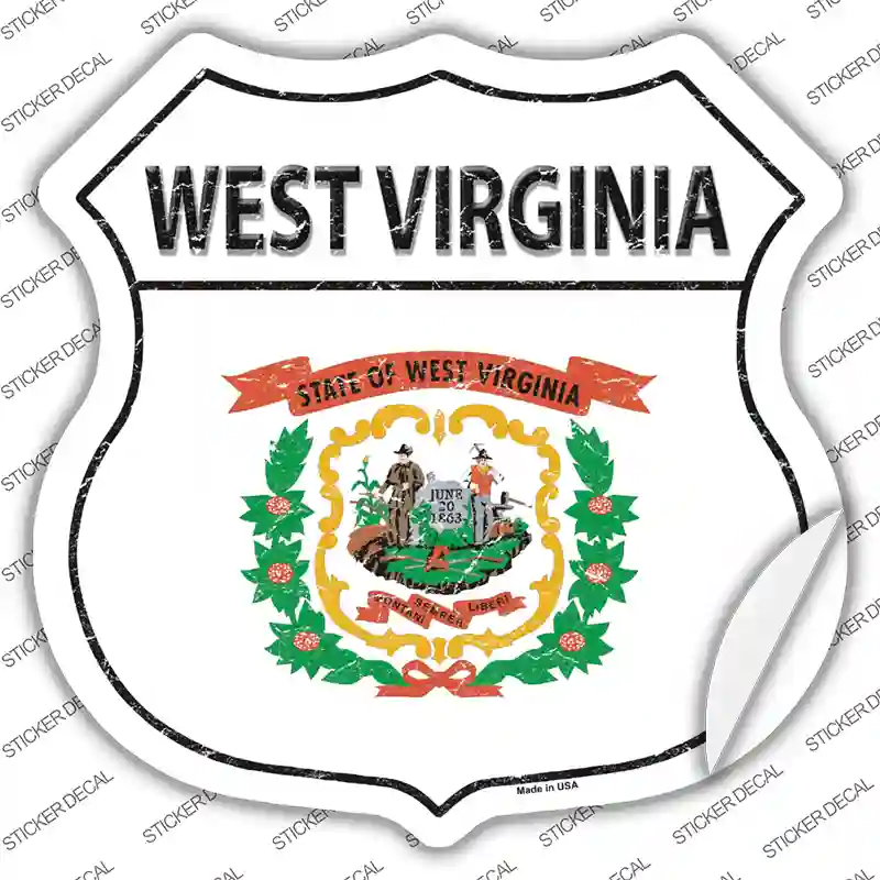 West Virginia Flag Novelty Highway Shield Sticker Decal