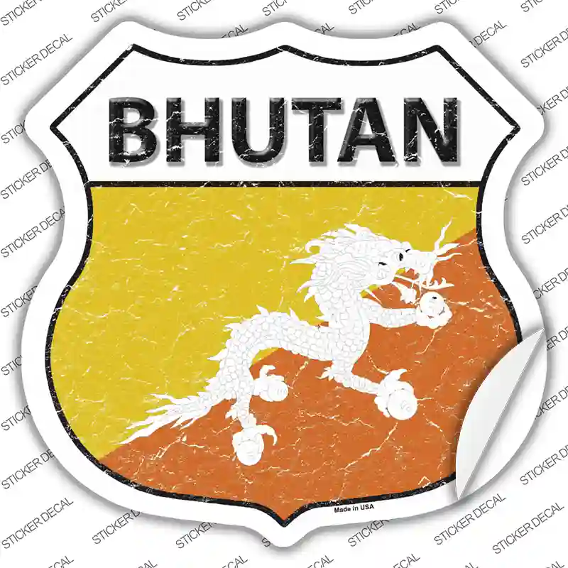 Bhutan Flag Novelty Highway Shield Sticker Decal