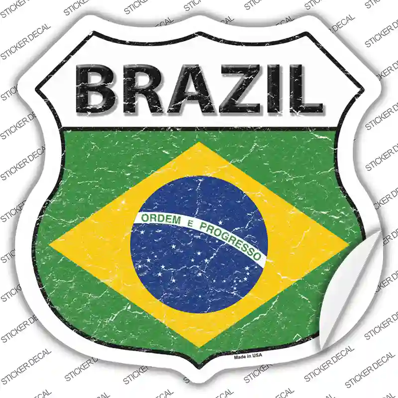 Brazil Flag Novelty Highway Shield Sticker Decal