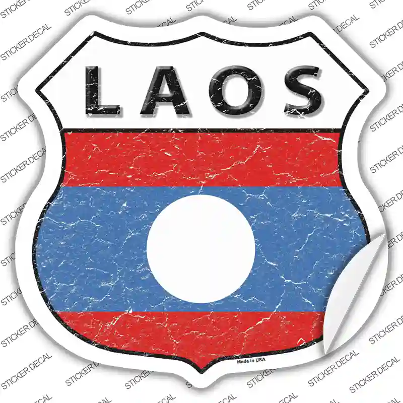 Laos Flag Novelty Highway Shield Sticker Decal