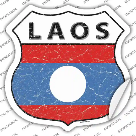Laos Flag Novelty Highway Shield Sticker Decal