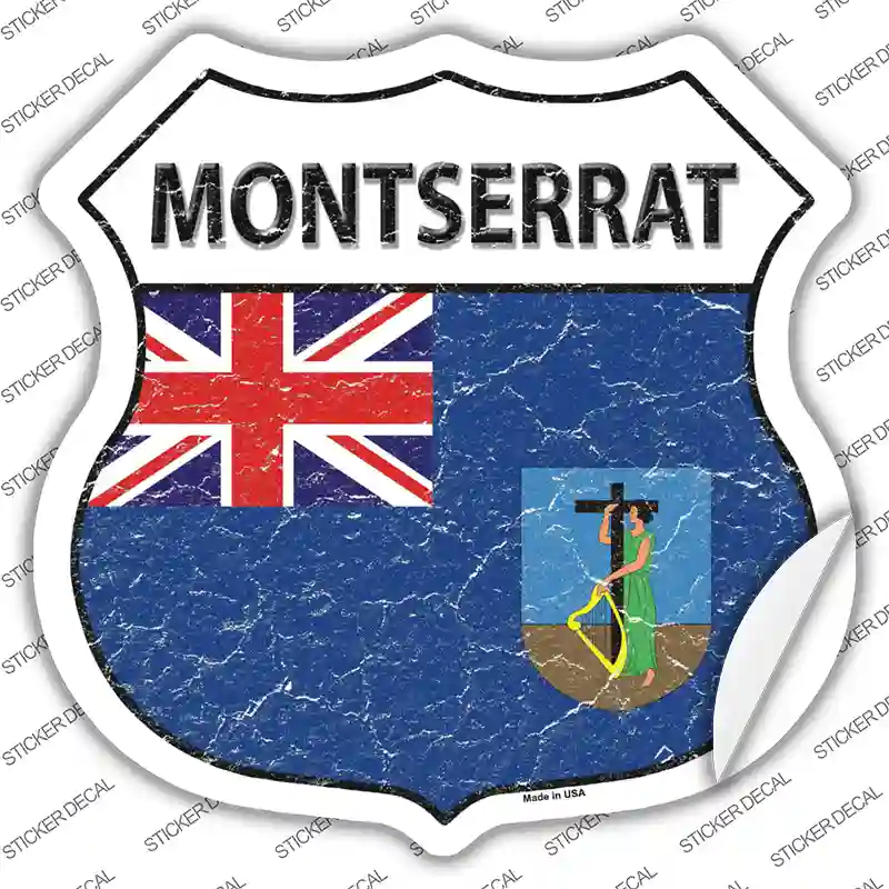 Montserrat Flag Novelty Highway Shield Sticker Decal