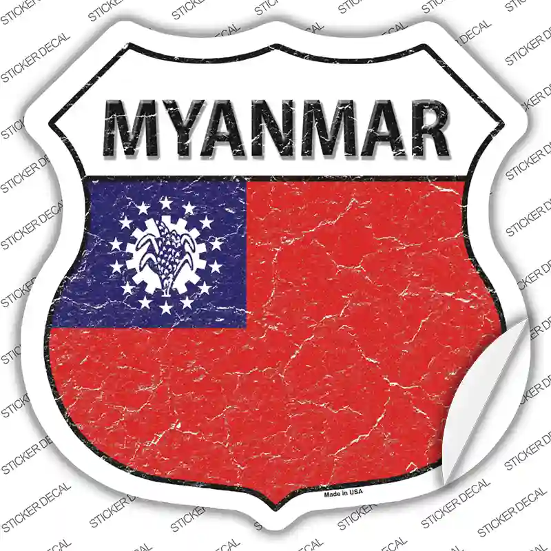 Myanmar Flag Novelty Highway Shield Sticker Decal