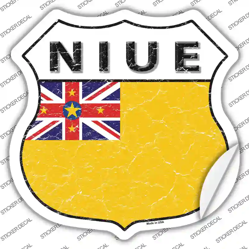 Niue Flag Novelty Highway Shield Sticker Decal